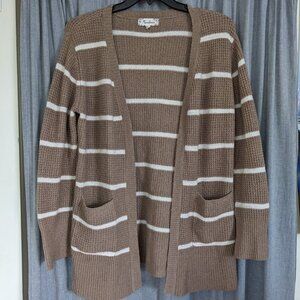 Open Front Cardigan XL Cozy Soft Pockets Fuzzy Moondance Brown White Striped